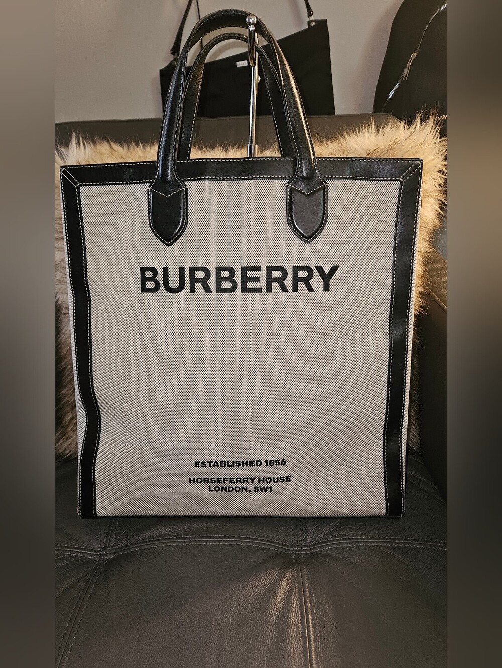 Burberry Canvas Tote with Black Trim